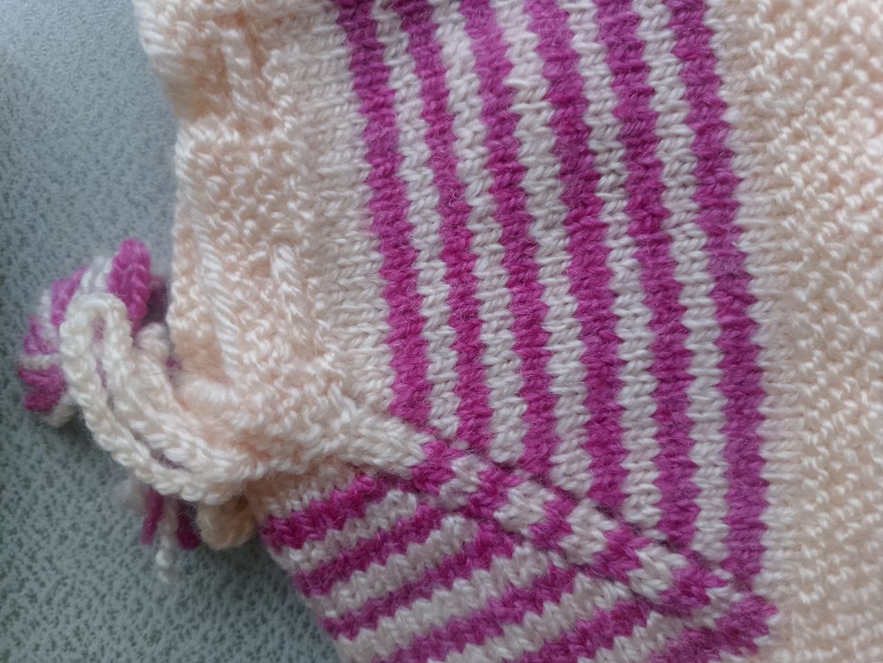 Pink Striped Knit Slippers – Soft Wool House Shoes Hand-Knitted Pink