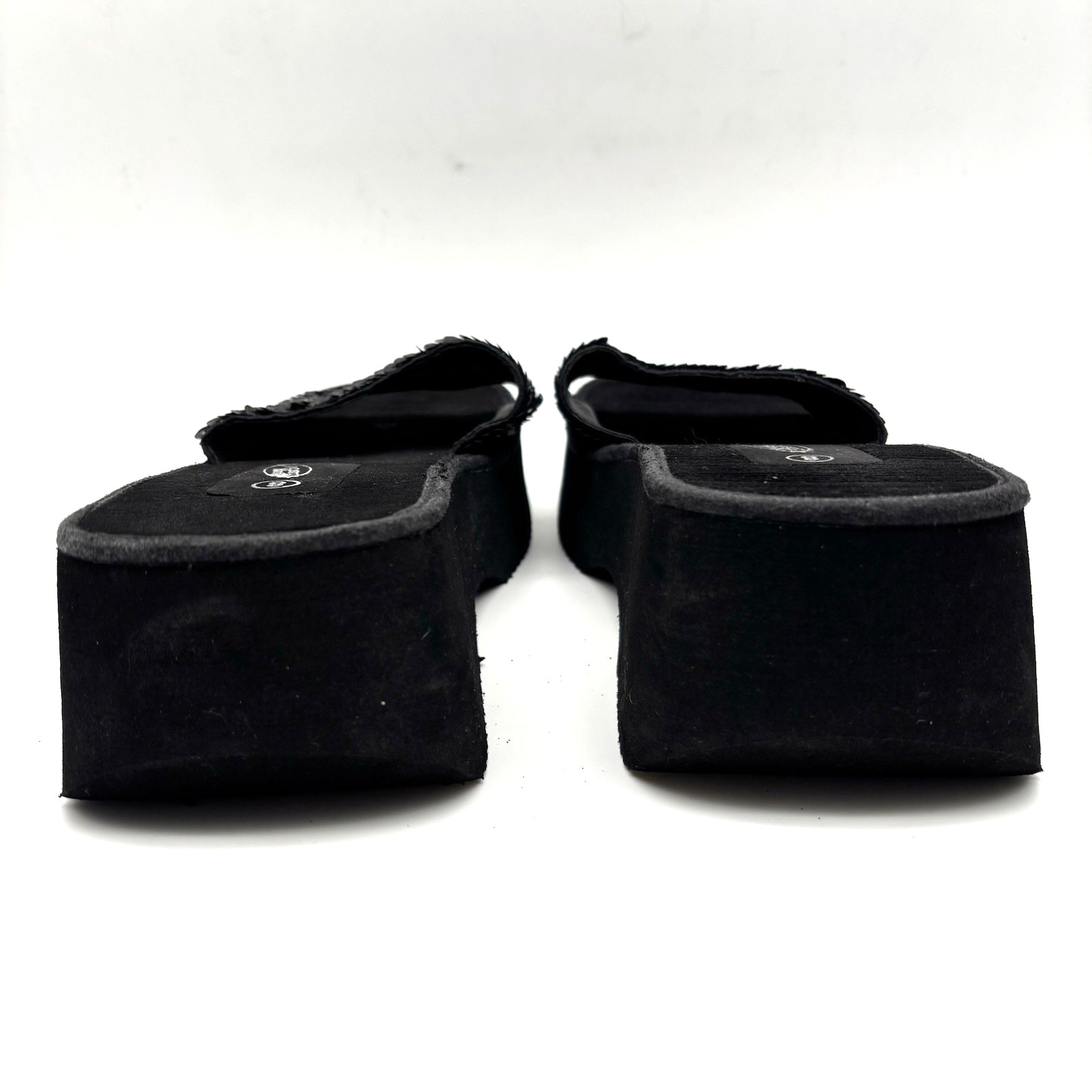 Vintage 90s Y2K Lower East Side 10706 Black Platform Sequin Strap Slide Sandal 8