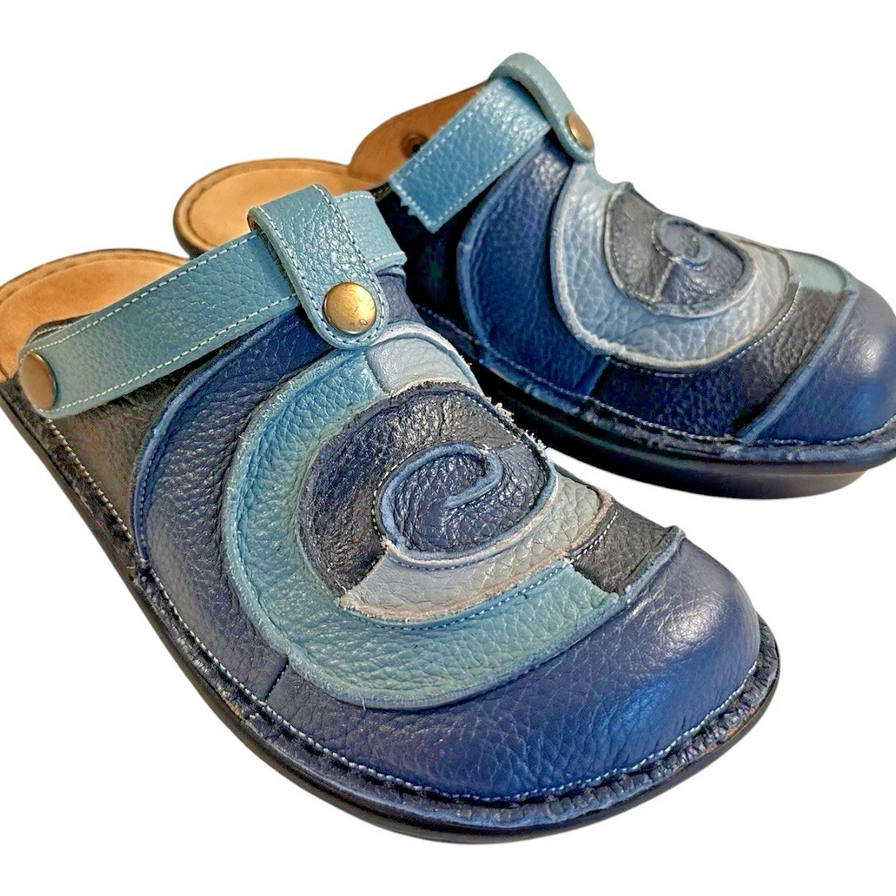 Spring Step Lollipop Leather Patchwork Clogs Mules Womens 7.5 Blue Boho Comfort