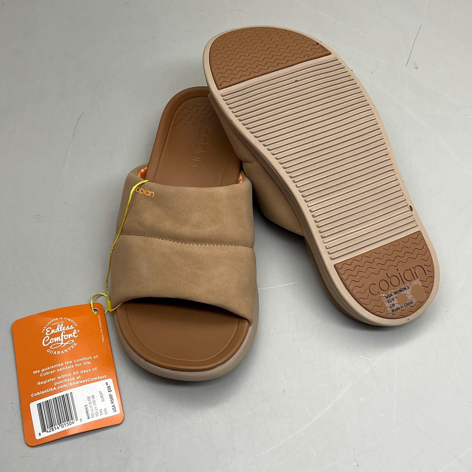COBIAN Tolula Slide Enhanced Cushion Suede Strap Women’s Sz 6 Tan TOL24-230-06