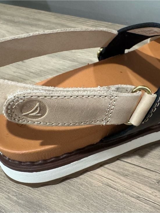 Sperry Black, White & Tan Platform Slingback Sandal