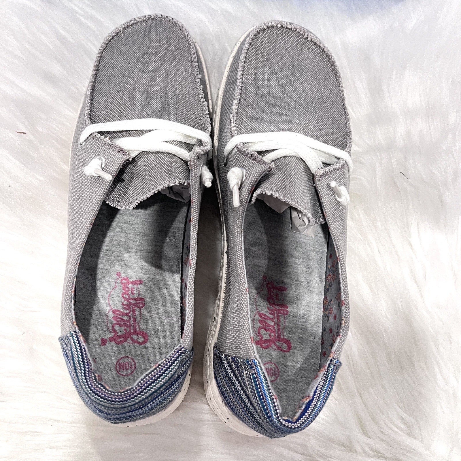 Jellypop Women’s Comfort Carter Gray/Blue Canvas Slip On Loafer Shoes Sz 6.5