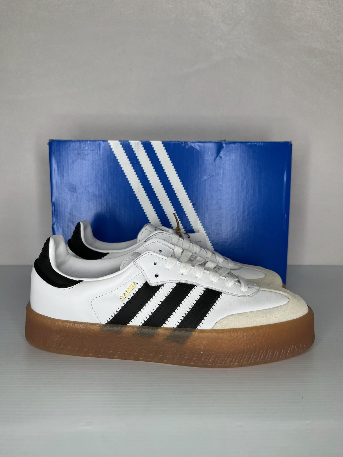 Adidas Sambae Women’s 7 White Black Gum Platform Shoes JI1349 NEW