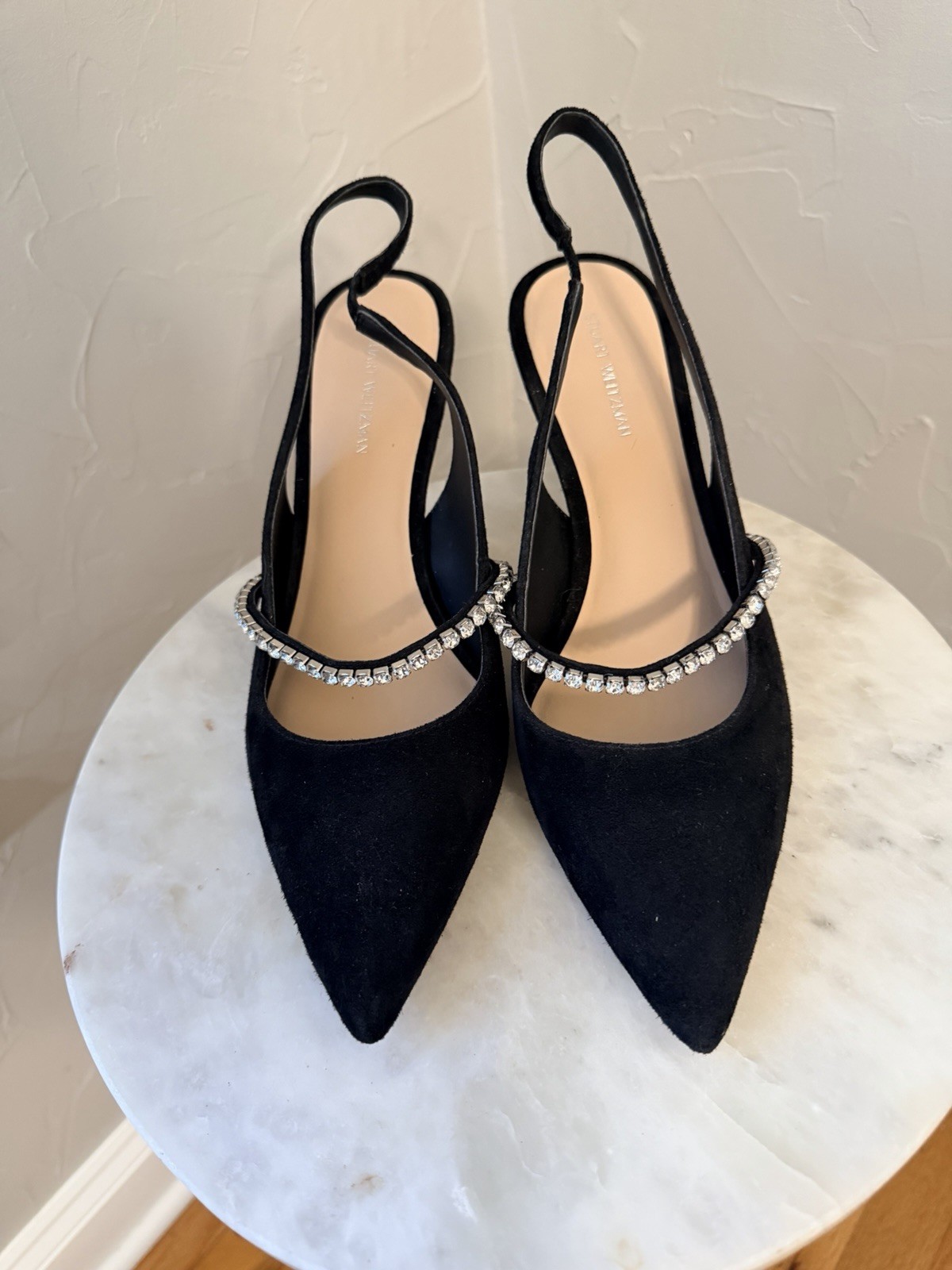 NEW $550 Stuart Weitzman CRYSTAL Crystalline Slingback Pump SUEDE BLACK 8.5