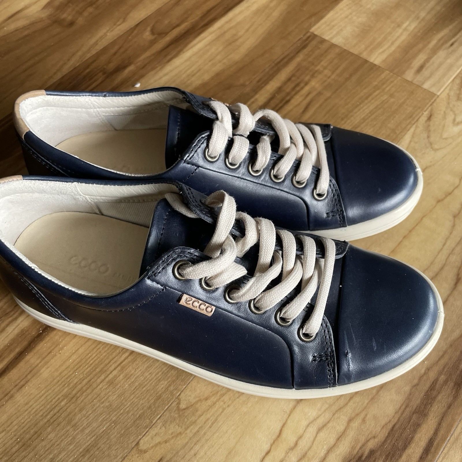 ECCO Soft 7 Women Leather Lace Up Sneaker Marine Blue Size 5-5.5 EU 36