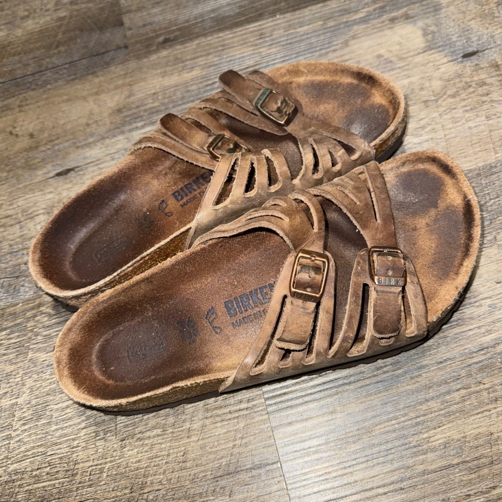 Birkenstock Granada Oiled Leather Sandals Brown Womens Size 36 US 5 Soft Footbed