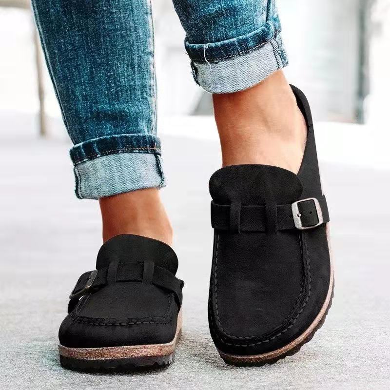 Womens Summer Retro Suede Half Slippers Loafers Casual Comfy Sandals Flats Shoes