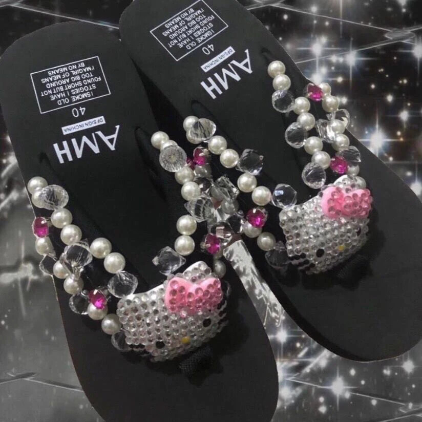 Hello Kitty Flip Flops Women Platform Shoes Summer Fashion High Heels Slipper