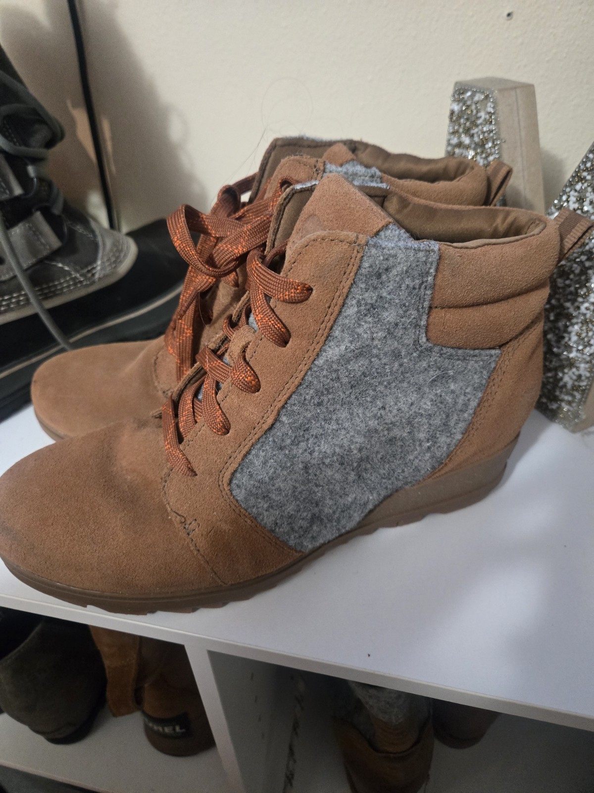 SOREL Explorer Womens Suede Lace-Up Ankle Bootie Brown/Gray Colorblock 10.5