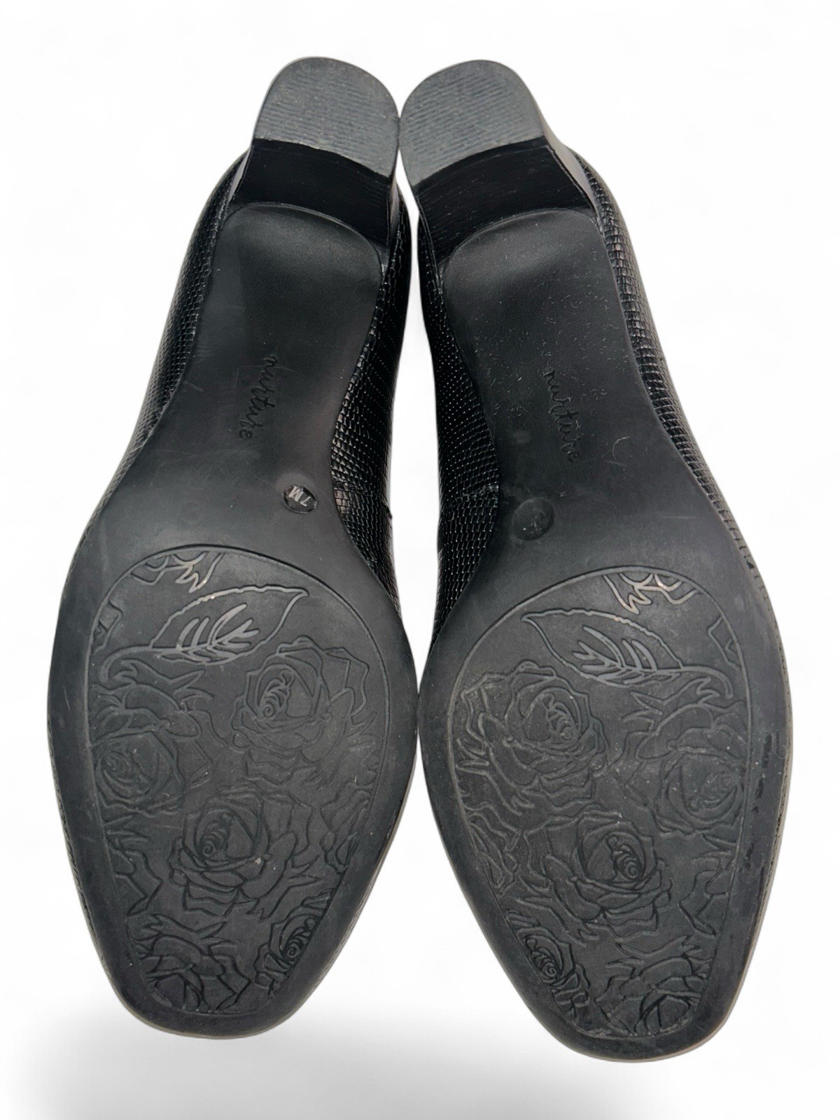 NURTURE by Lamaze Black Embossed Leather Round Toe Deon Pump Size 7 M Wedge Heel