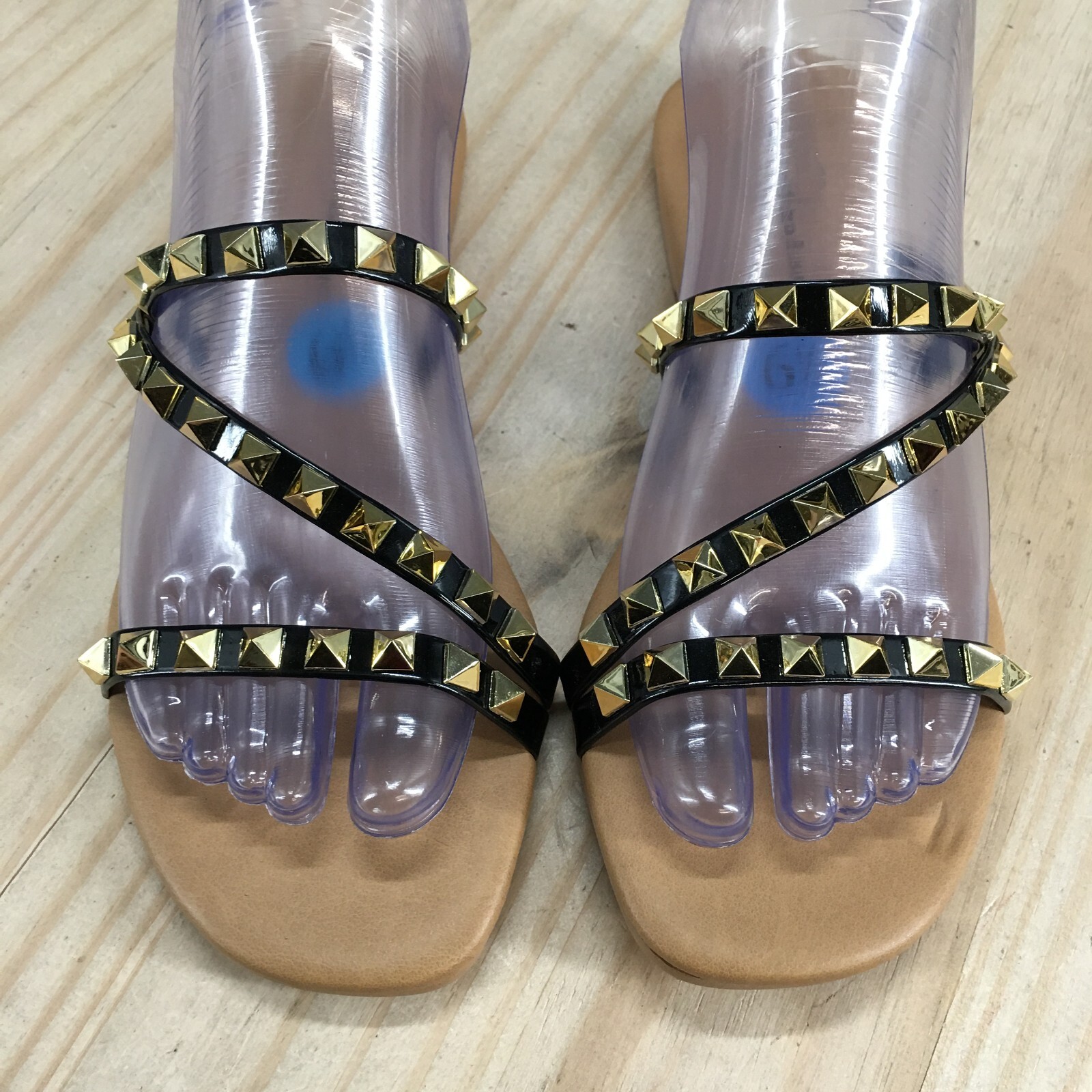 Mercer And Madison Sandals Womens 6.5 Studded ZStrap Slip On Flats Slide Brown