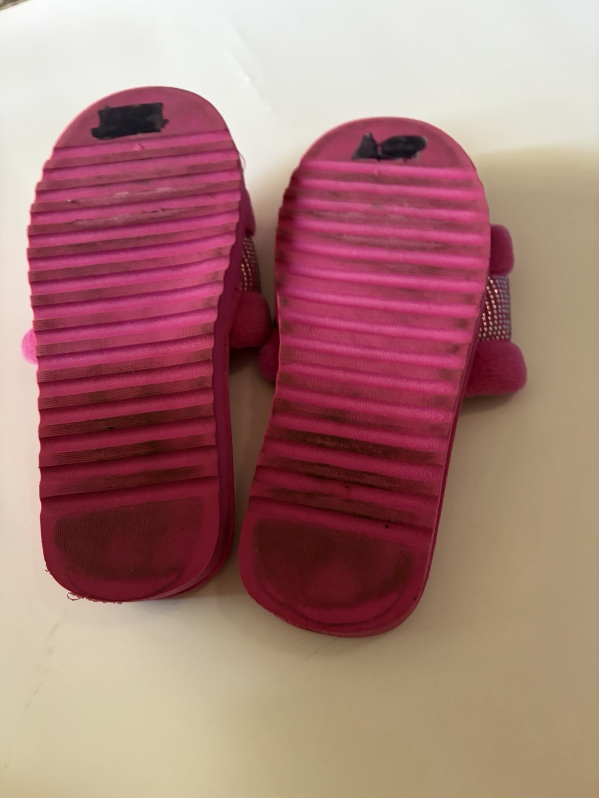 Juicy Couture, Slippers, y2k style fuzzy Hot Pink, Rhinestones, Size Small