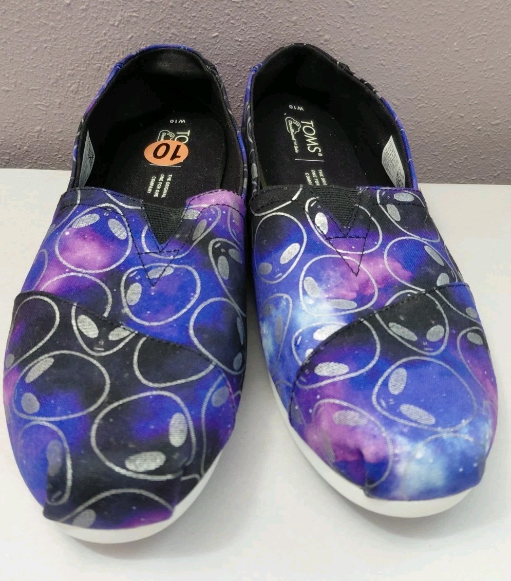 TOMS Black Foil Alien Galaxy Print Alpargata Women’s Sz 10 Shoes