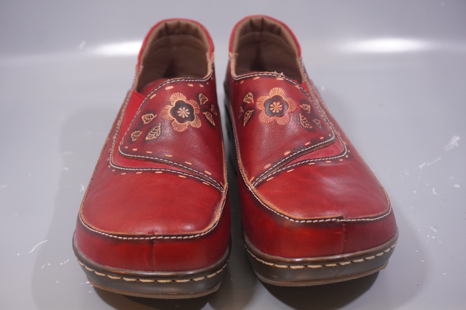 Spring Step Clogs Shoes Womens Sz EU 40 US 9 Burbank Leather Flower Leaf Red