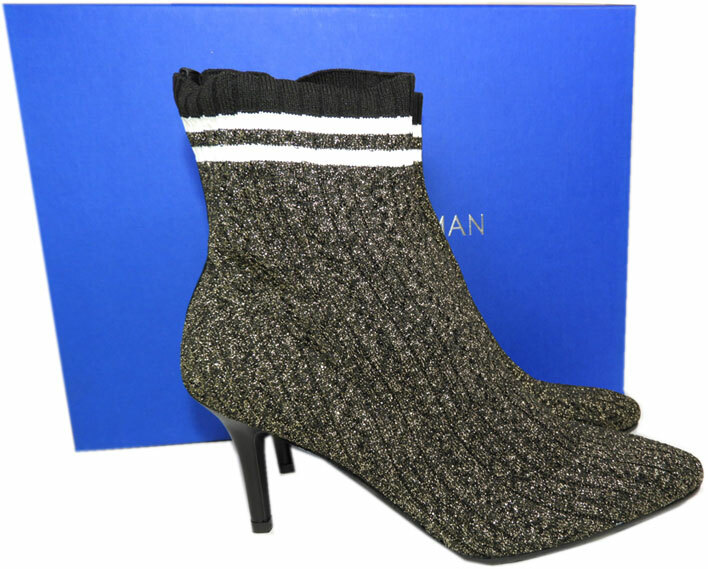 $575 Stuart Weitzman Waverly Boots Ankle Black Gold Stretch Sock Booties 10