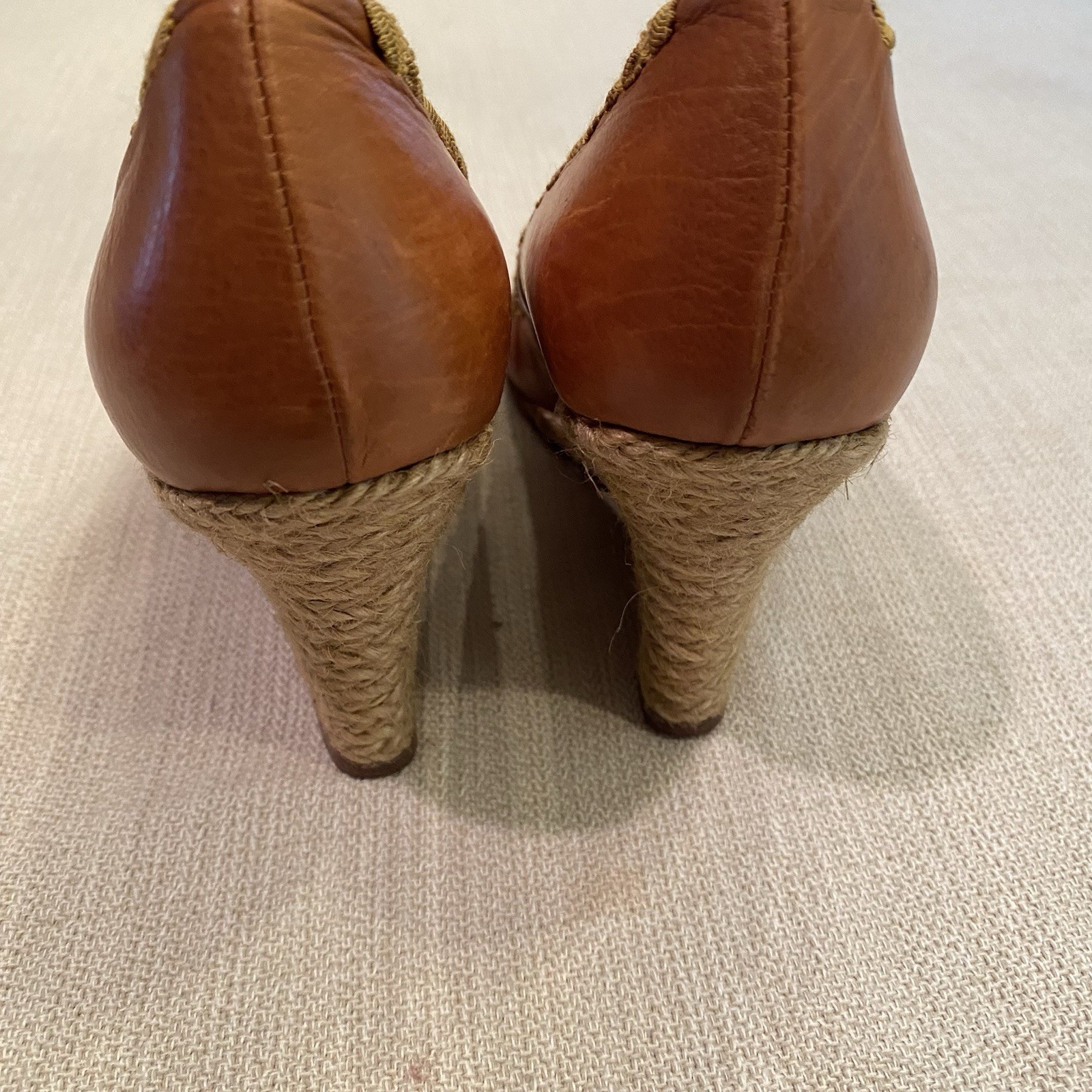 Lanvin Grosgrain-Stitched Leather Wedge Pump Tan Size 38