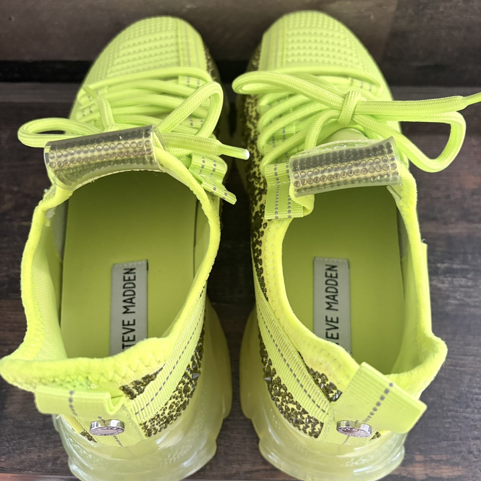 Steve Madden Sneakers Womens Maxima Lime SM NY90 Bejeweled Size 7 M $120