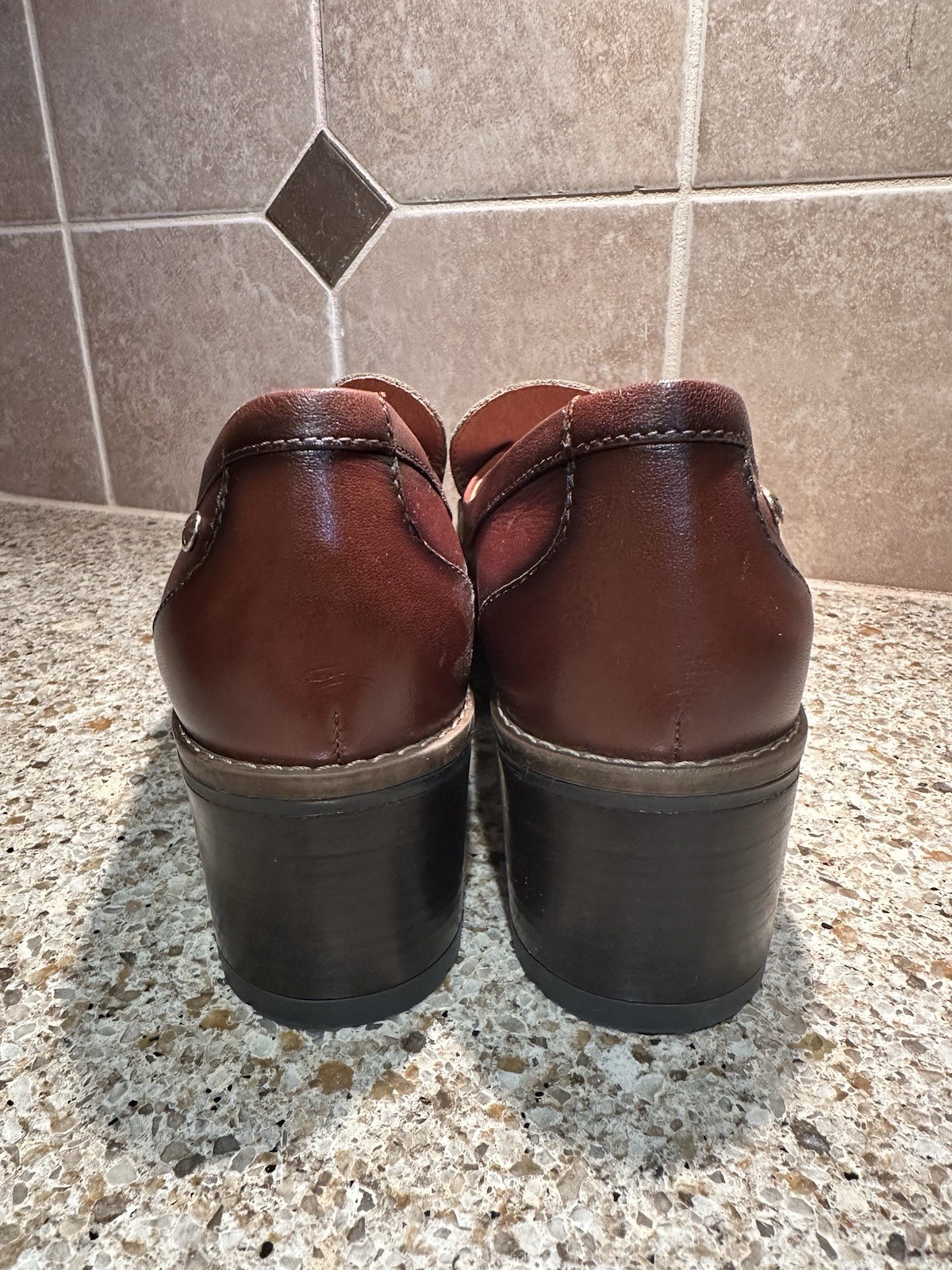 New PIKOLINOS ‘Llanes’ Women’s Mixed Loafers with Heel Cognac – EU37 (US 6-6.5)