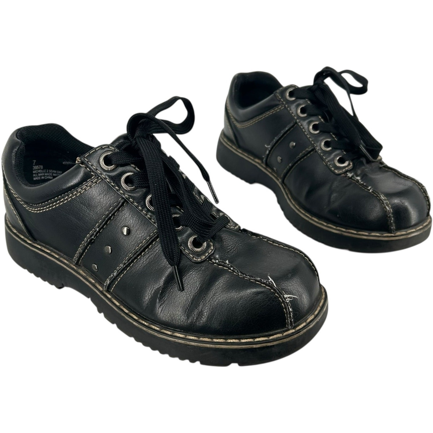 VTG y2k Women’s Black Studded Maurices Michelle Chunky Platform Oxford Shoes 7M