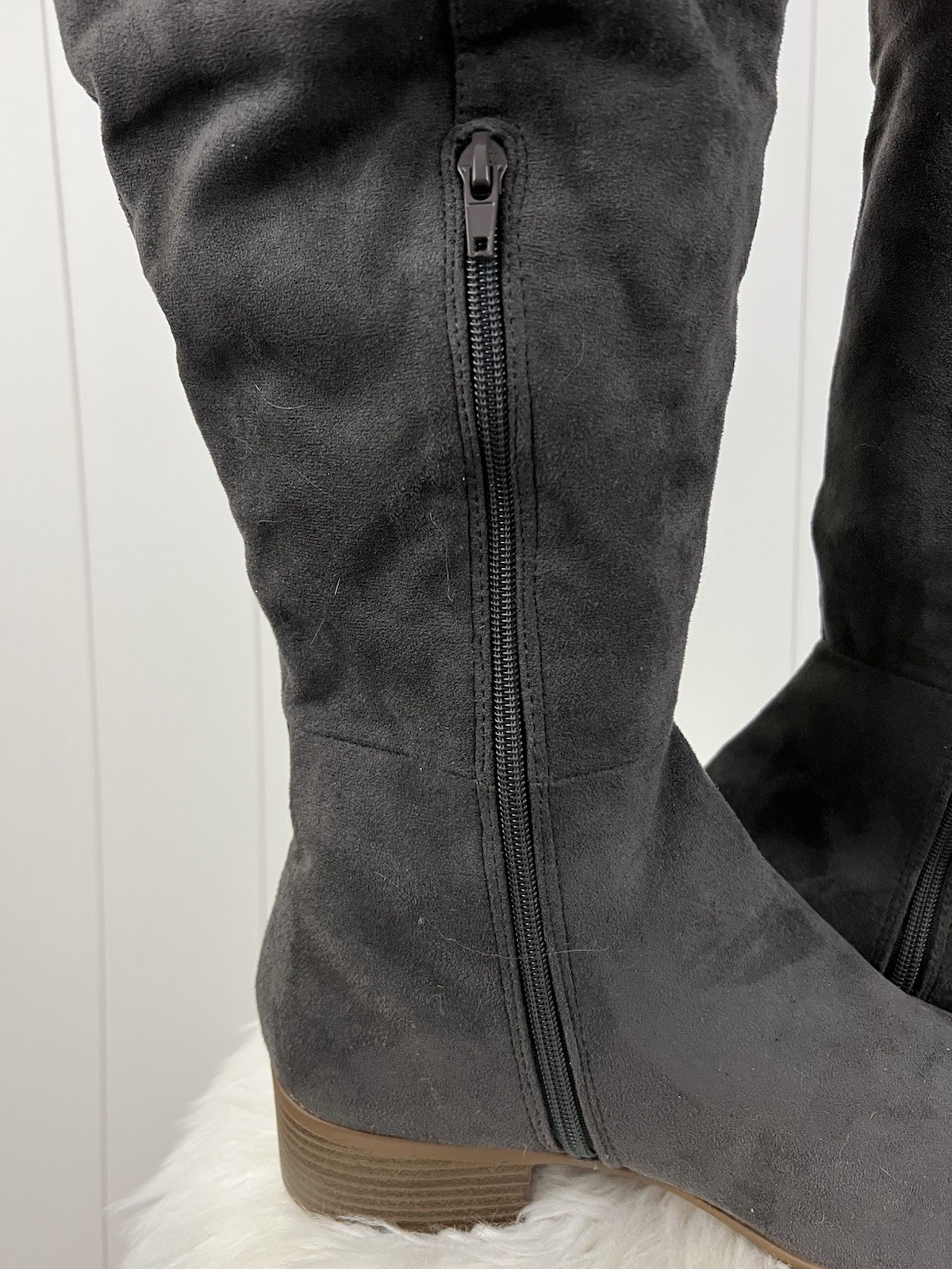 It’s OK Brand Dark Grey Vegan Suede Over the Knee Riding Boots Size 9.5M