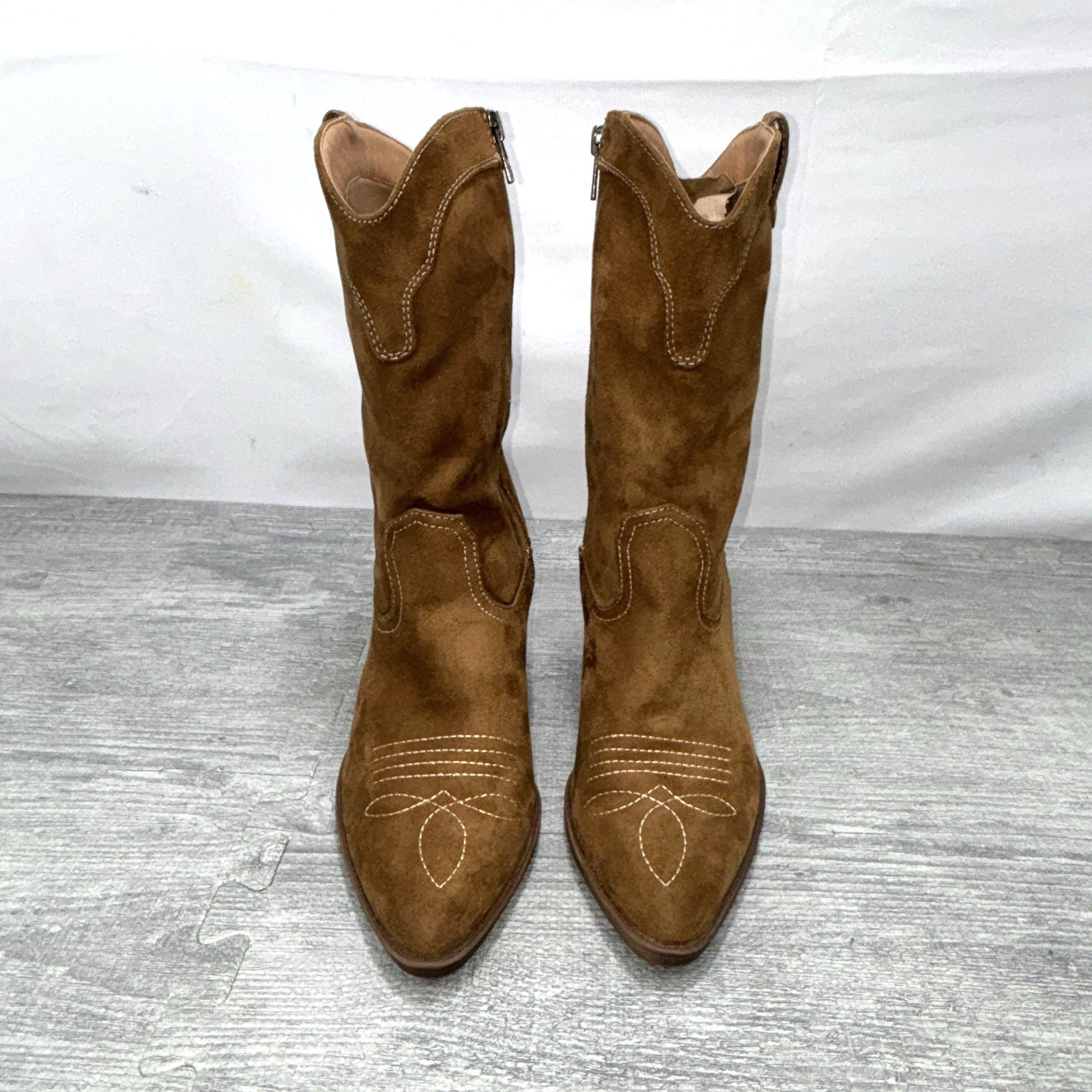 Sam & Libby Breanna Women’s Boots Size 8 Toffee Brown Soft Faux Suede Western