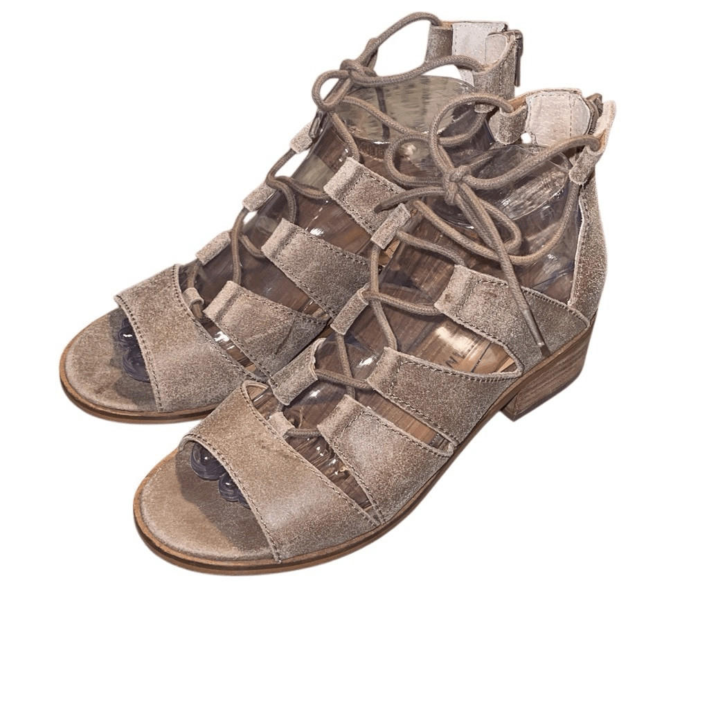 Lucky Brand Tazu Sandal Women’s Fisherman Lace Up Zip Back Tan Size 7.5