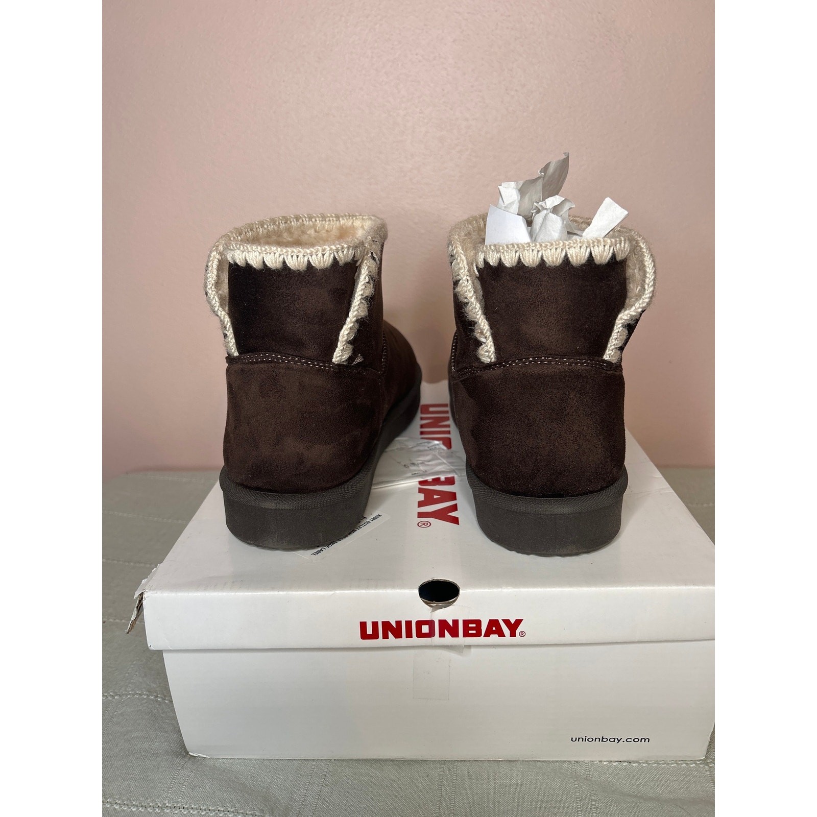 Unionbay Lisette Women’s Dark Brown Faux Suede Faux Fur Lined Ankle Boot Sz 11 M