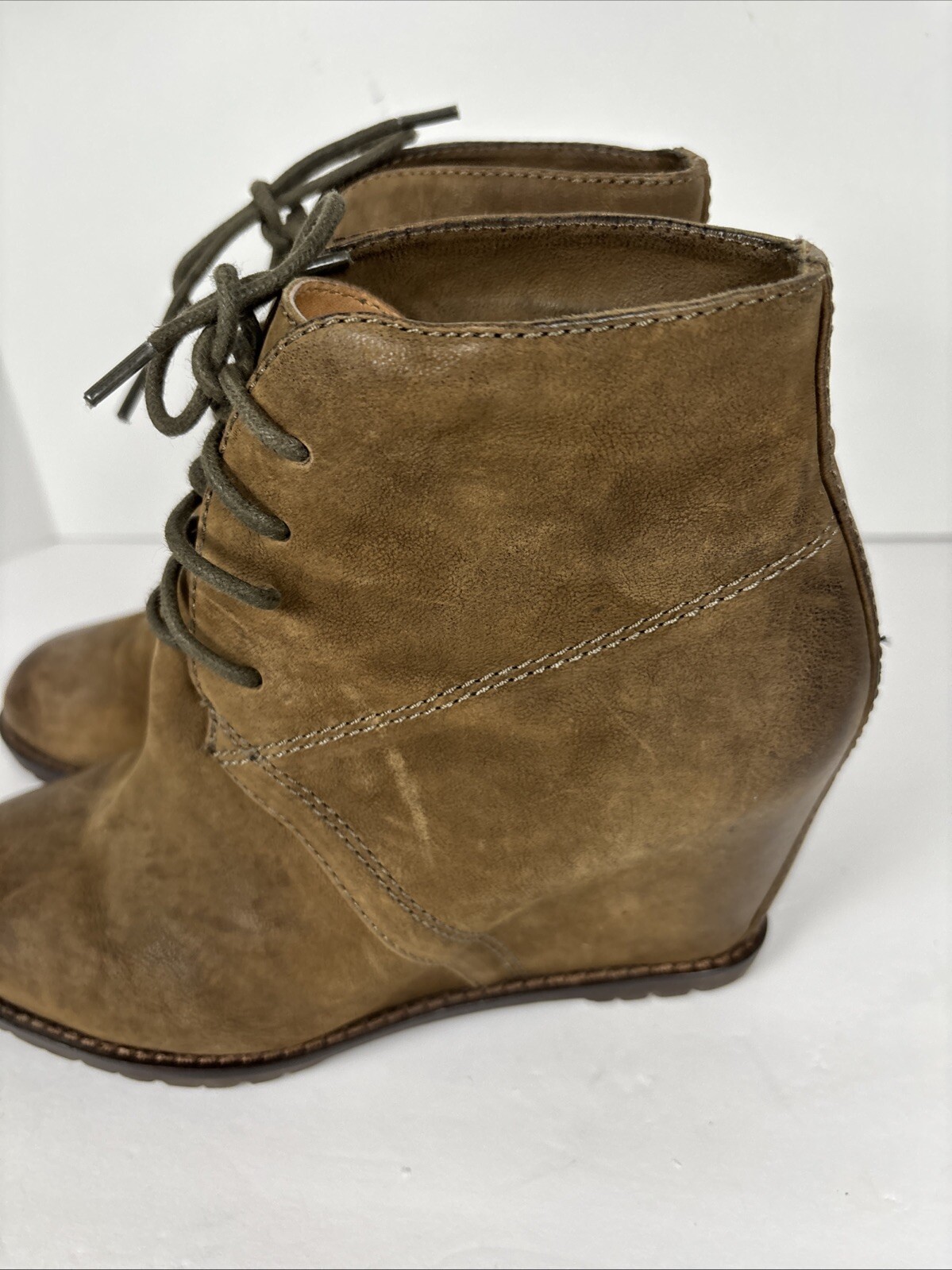 Trask Taupe Leather «Lia» Wedge Bootie Women’s Size 7.5