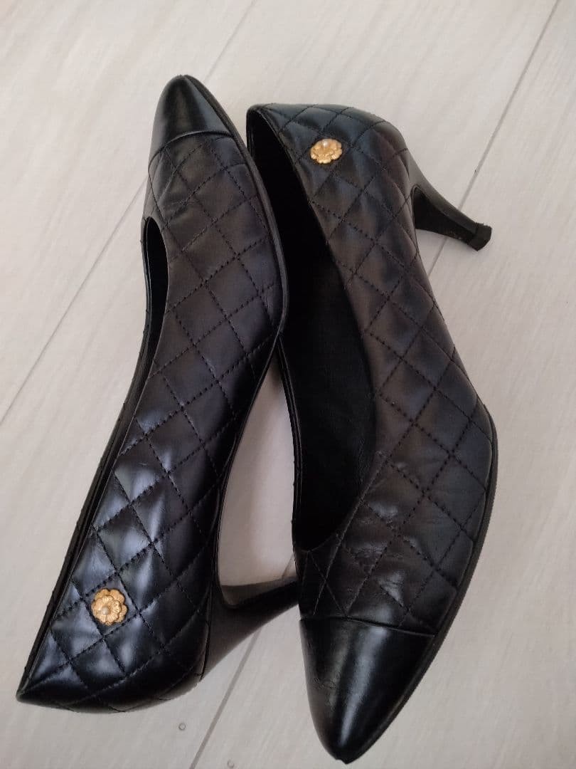 CHANEL Pumps Size 24cm 38 Calfskin High Heels Classic Style