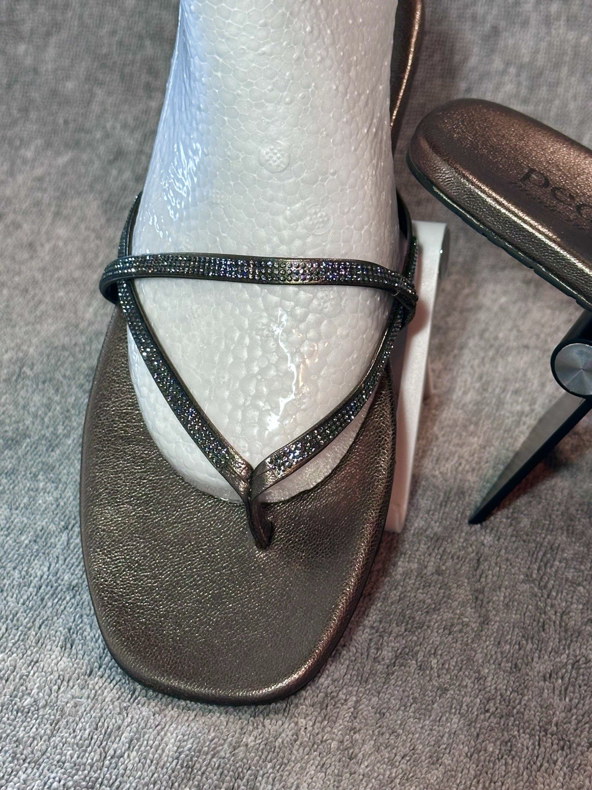 NWOB Pedro Garcia Bindy Swarovski Crystal Embellished Thong Sandals Taupe Sz 38