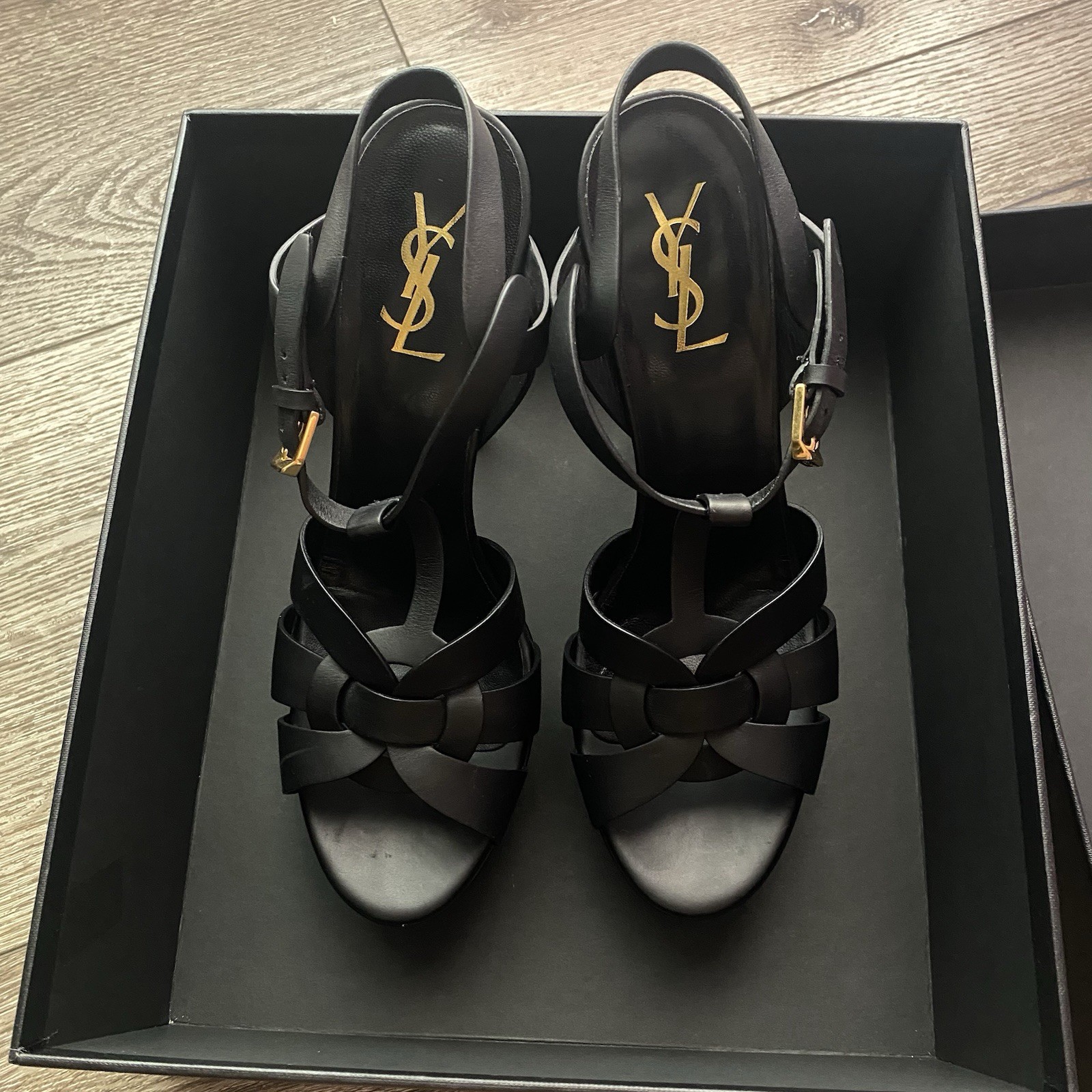 YSL (Yves Saint Lauren) Tribute Platform Sandals, Black, Size EU 39.5, US 9