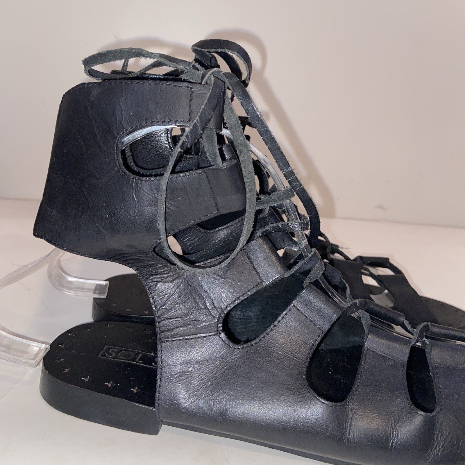 Sol Sana Shoes Womens Size 7.5 EU 38 Black Leather Strappy Sandals Boho Goth