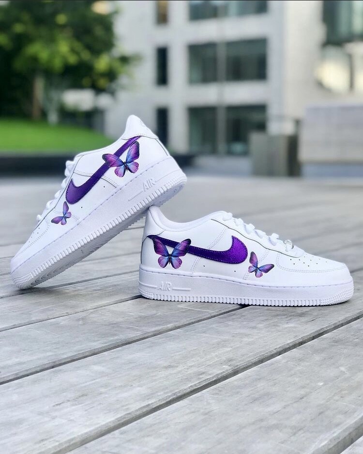Nike Air Force 1 «Purple Glitter Butterfly» Low White Custom Shoes All Sizes