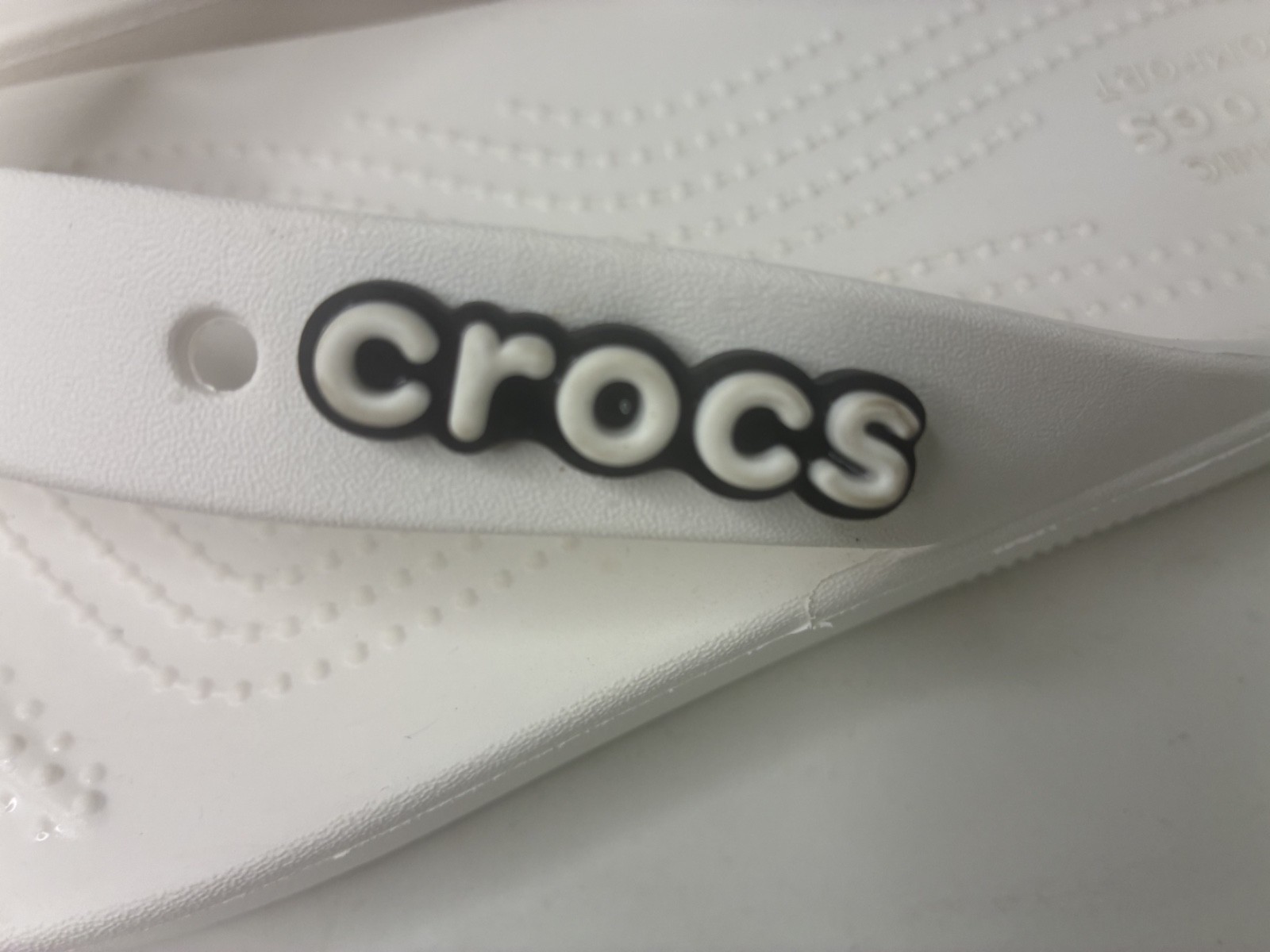 Crocs Baya Flip Flop Sandals White Thong Slip on Spell out size 10W
