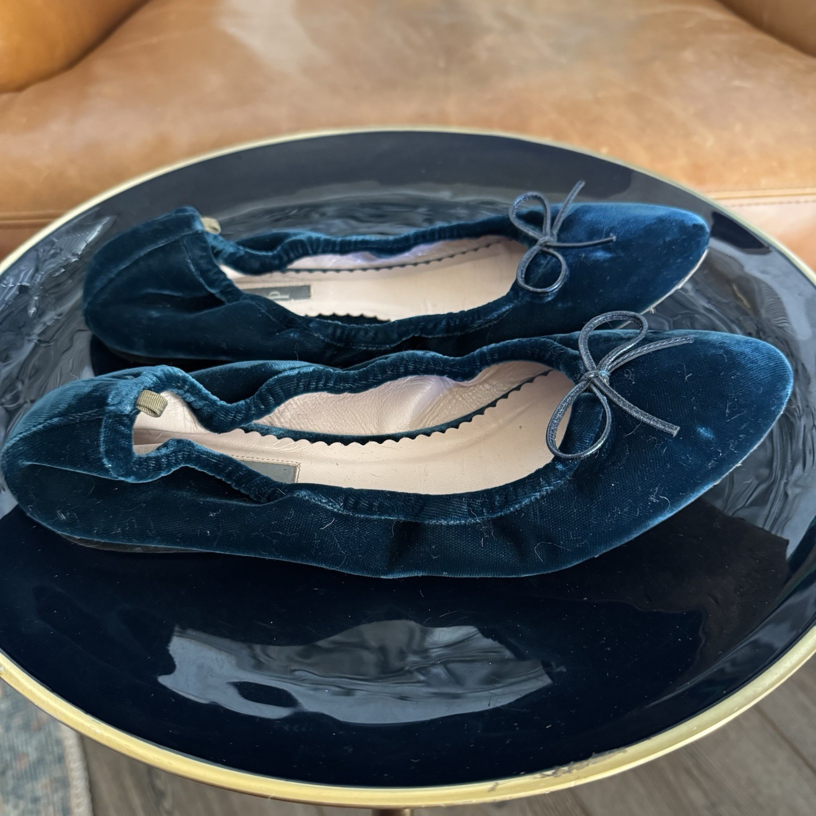 SJP Sarah Jessica Parker Gelsey Green Velvet Ballet Flats Made In Italy 39/8.5/9