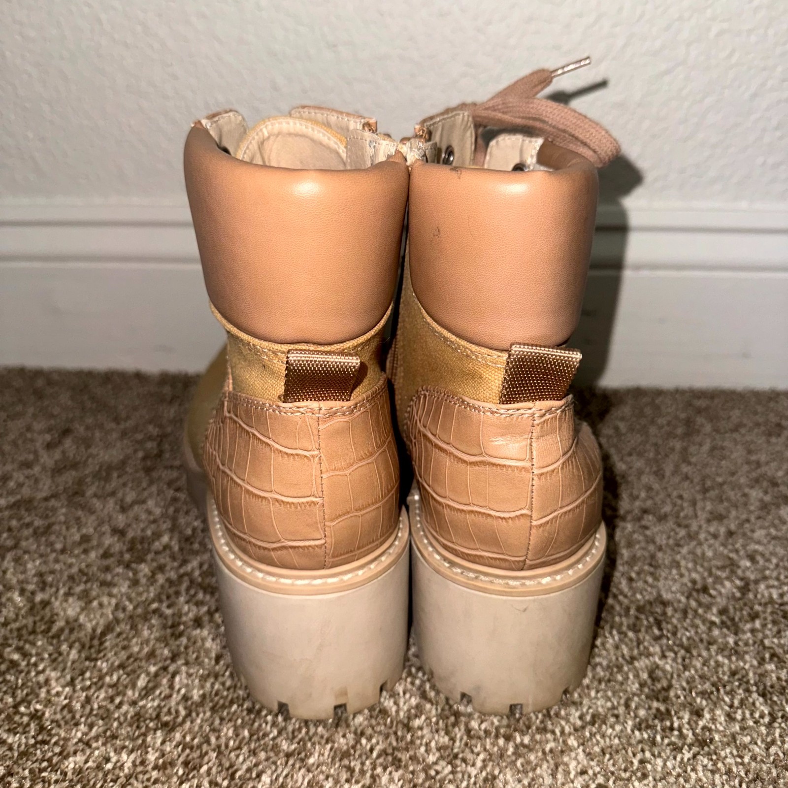 Dolce Vita Hank Combat Boots Womens 9.5 Brown Canvas Leather Side Zip Lug Sole