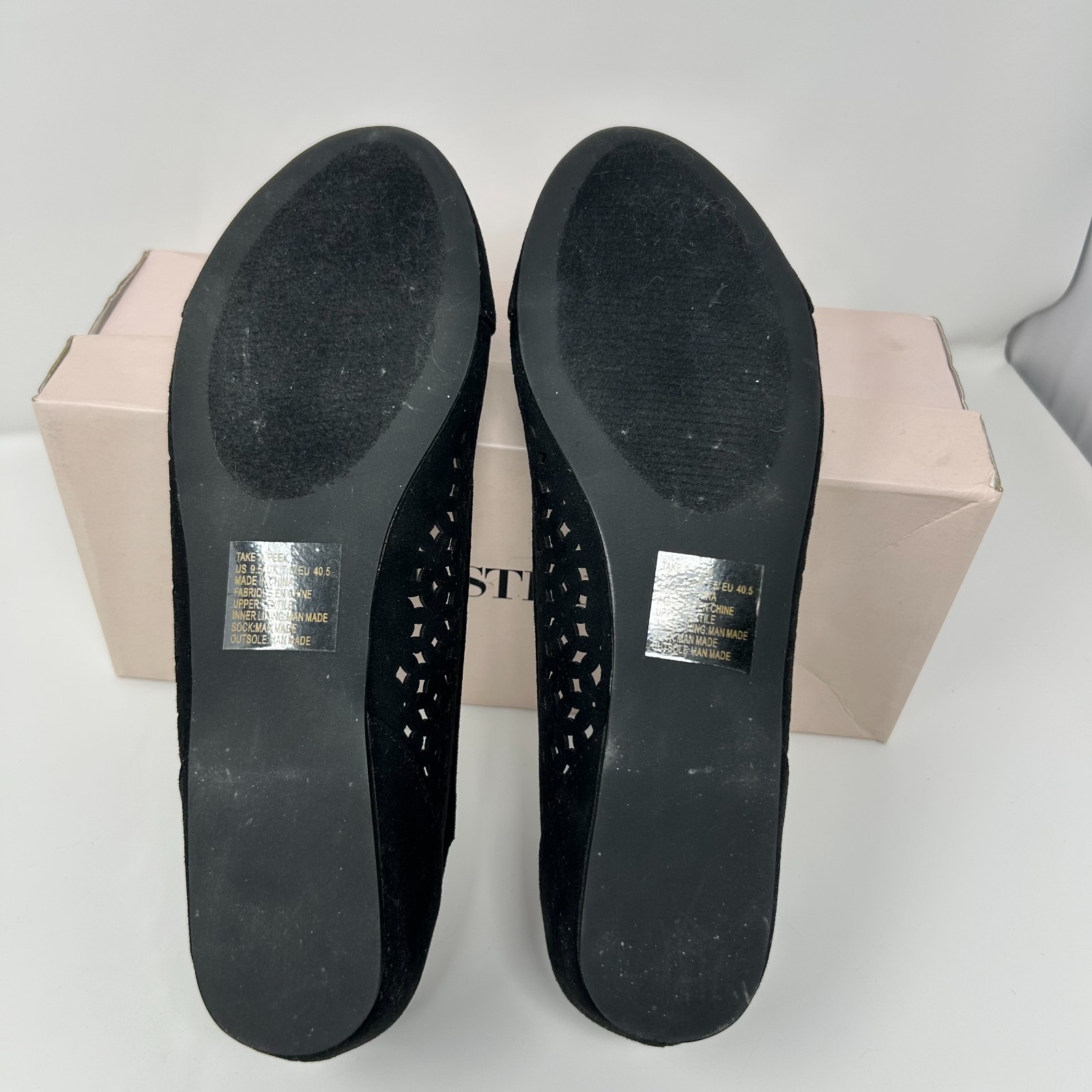 Justfab Take A Peek Womens US 9.5 Ballet Flats Black Laser Cut Casual Slip On