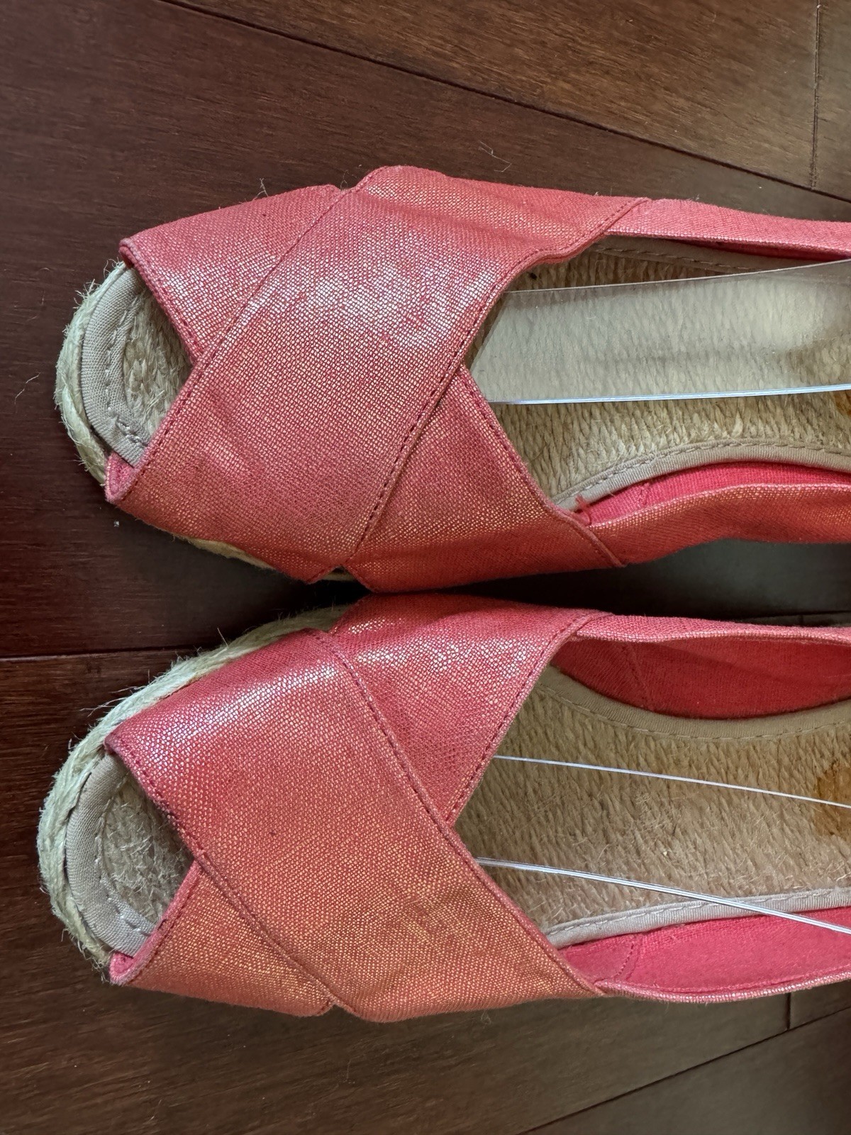 RALPH LAUREN Cecilia Espadrille Wedge Shoes Metallic Coral Pink Size 9