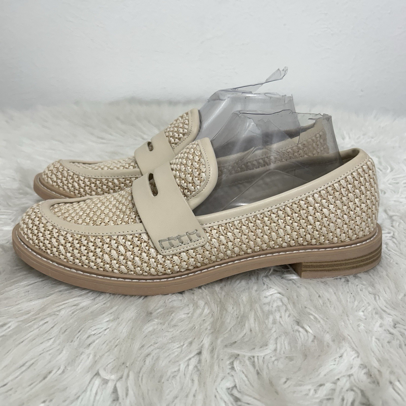 Dolce Vita Beige Hanya Loafers Woven Raffia Textile Size 9.5M Preppy Coastal