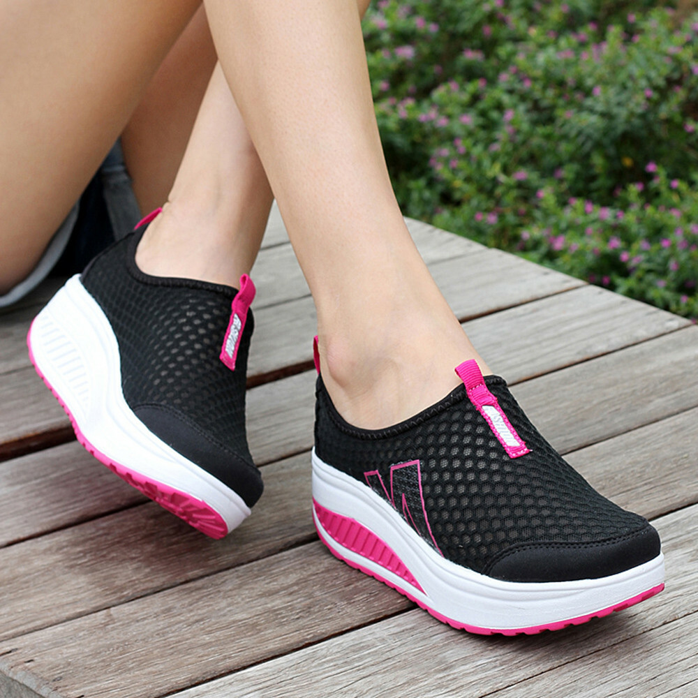 Women Casual Sport Shoes Walking Platform Breathable Mesh Running Wedges Shoes