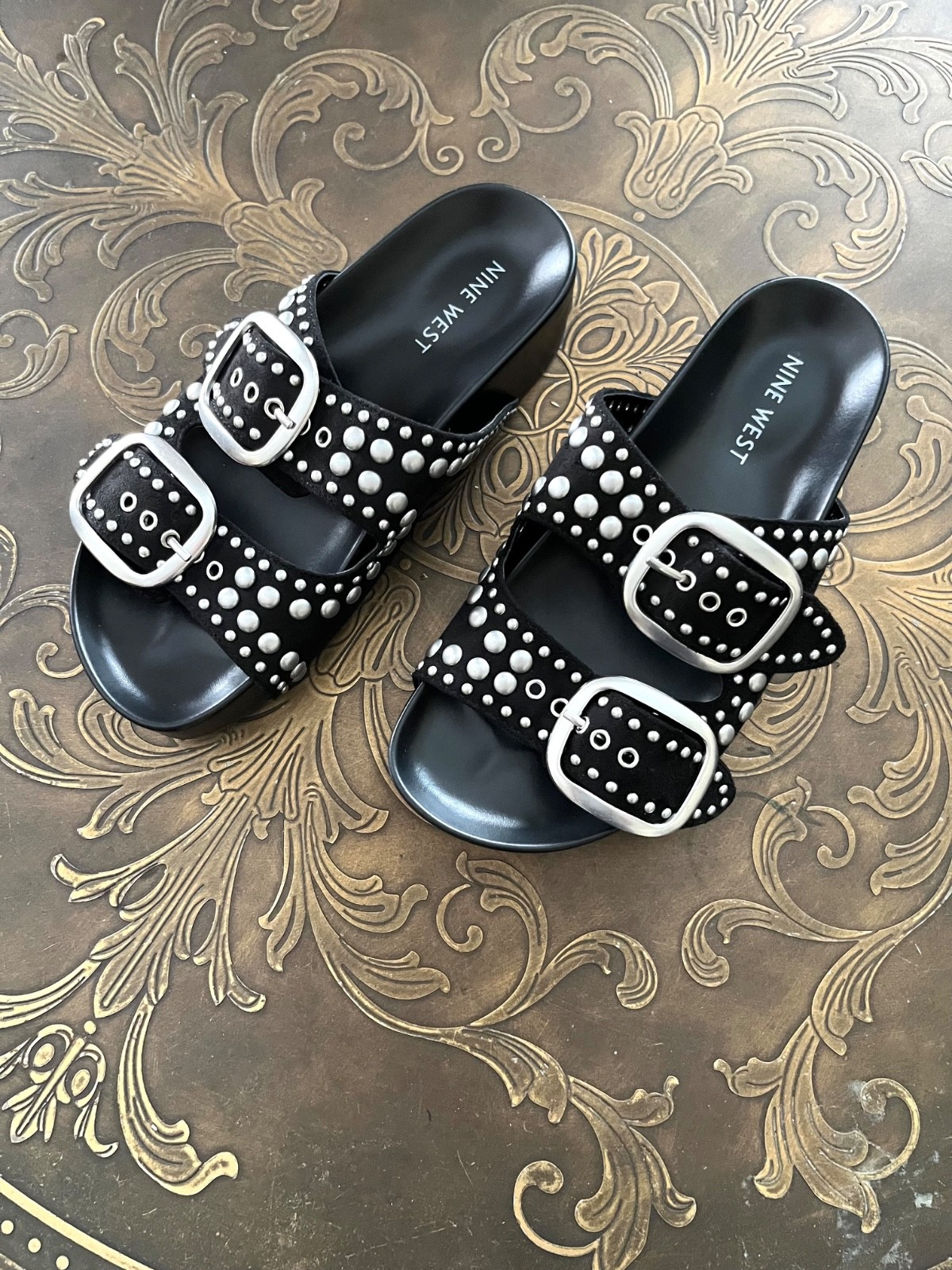 Nine West Women’s Flinne Sandals Black Size 6M Adjustable Summer Slides