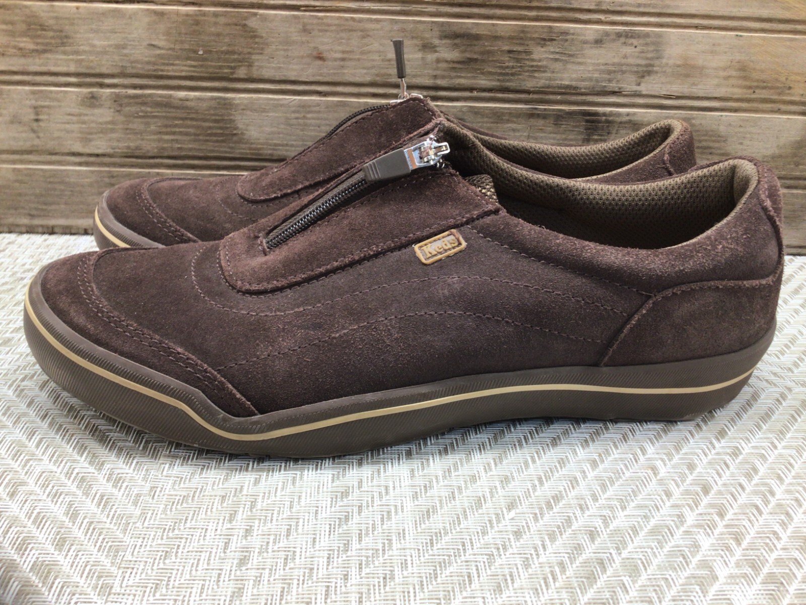 KEDS Womens Expresso Brown Suede Zip Front Shoes Slip On Size 9.5