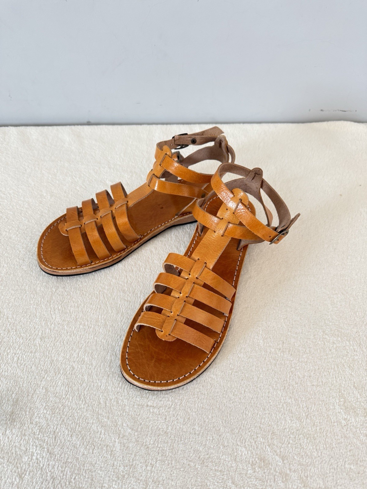 Handcrafted Genuine Leather Women’s Sandals – Five-Strap Cognac | 100% Handmade
