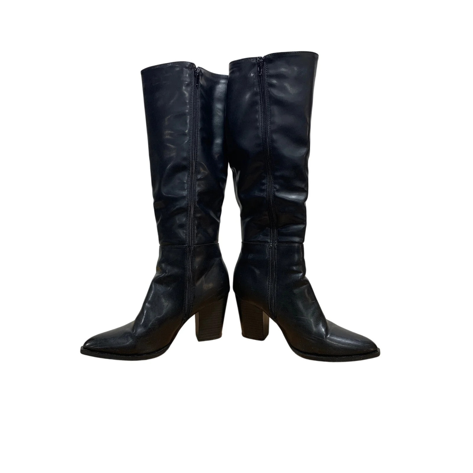 Vepose Womens Size 9 Black 3.5″ Heel Knee High Boots Closed Pointed Toe Shoes