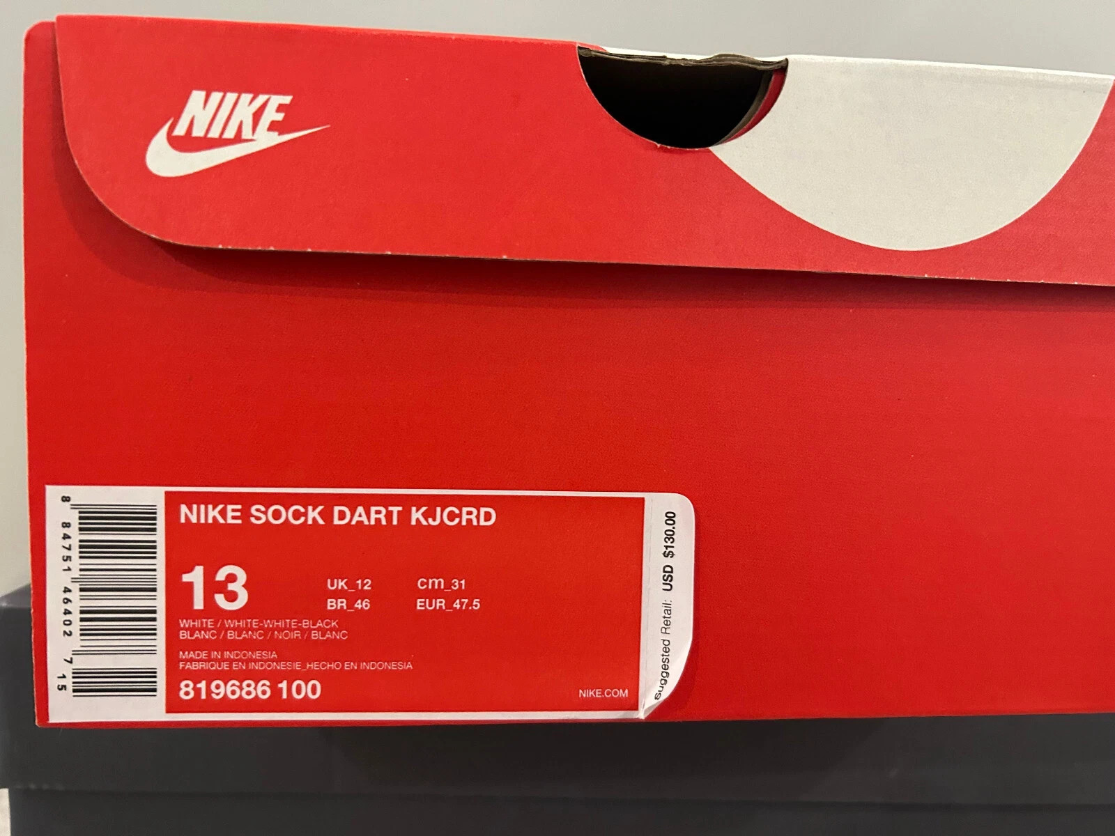 NIKE MENS SOCK DART KJCRD RUNNING SNEAKER WHITE BRAND NEW RETRO 819686-100