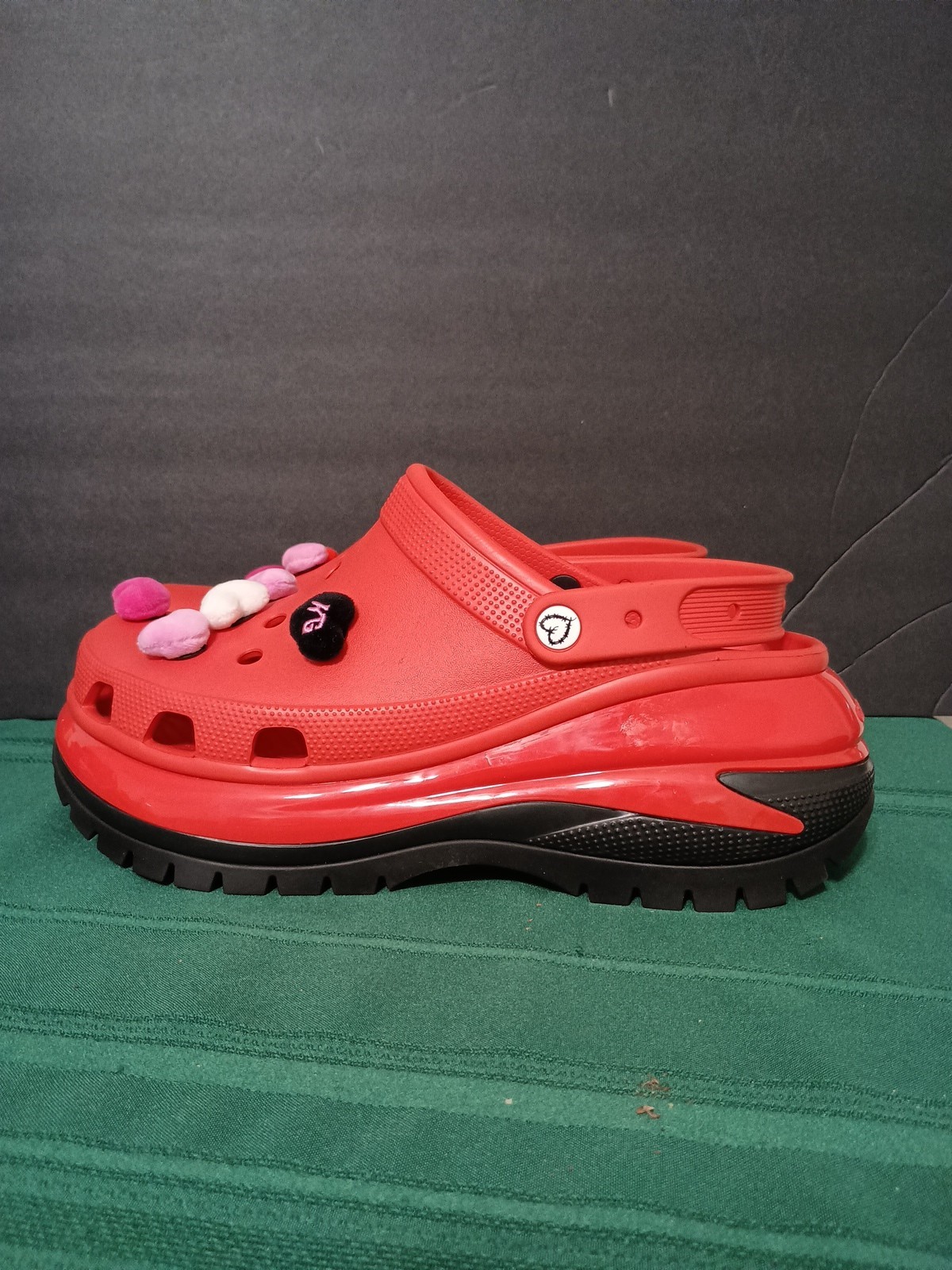 Limited Edition Karol G Red Flamboyant Crocs Mens 12 Missing Heart NW Drag Queen