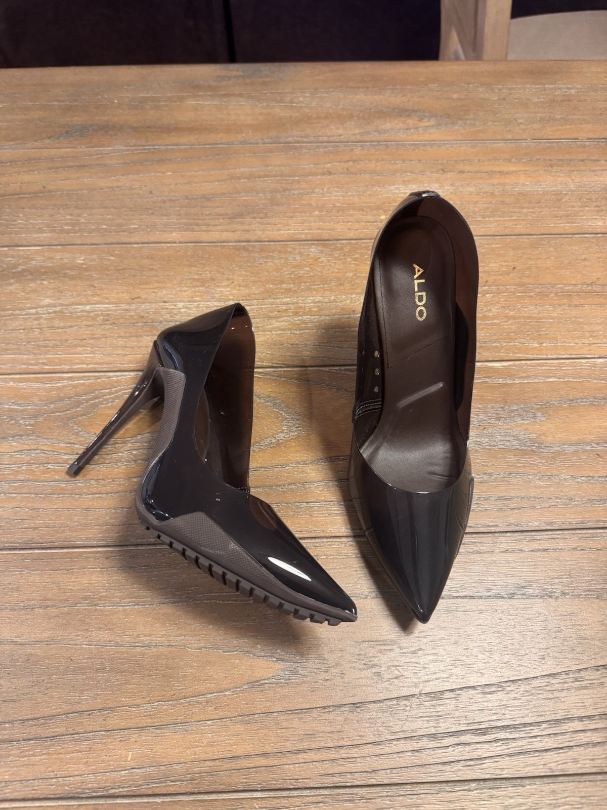 ALDO Black Patent Leather Pointed Toe Slip On Stiletto Pump Heels US 8