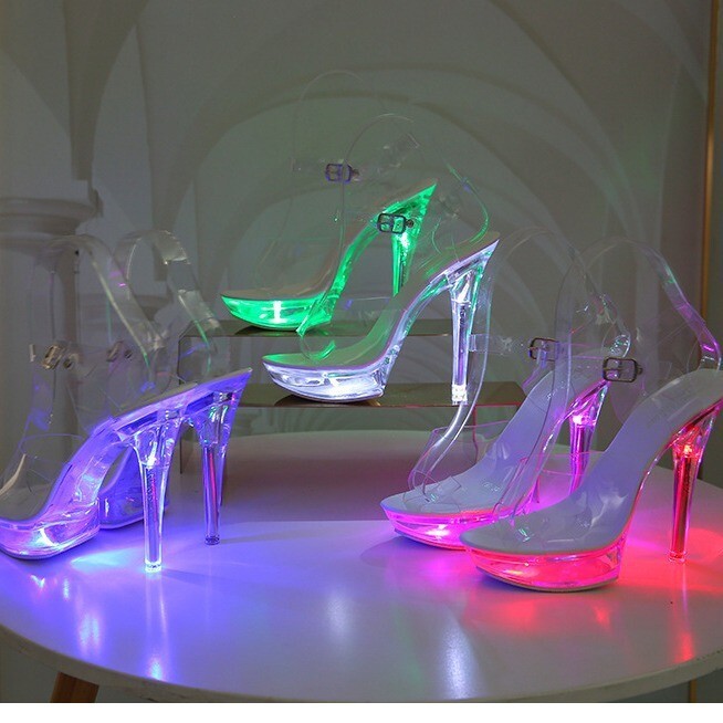 NEW SEXY WOMEN 5.1” HIGH HEEL STILETTO FLASHING POLE DANCE STRIPPER RUNWAY SHOES