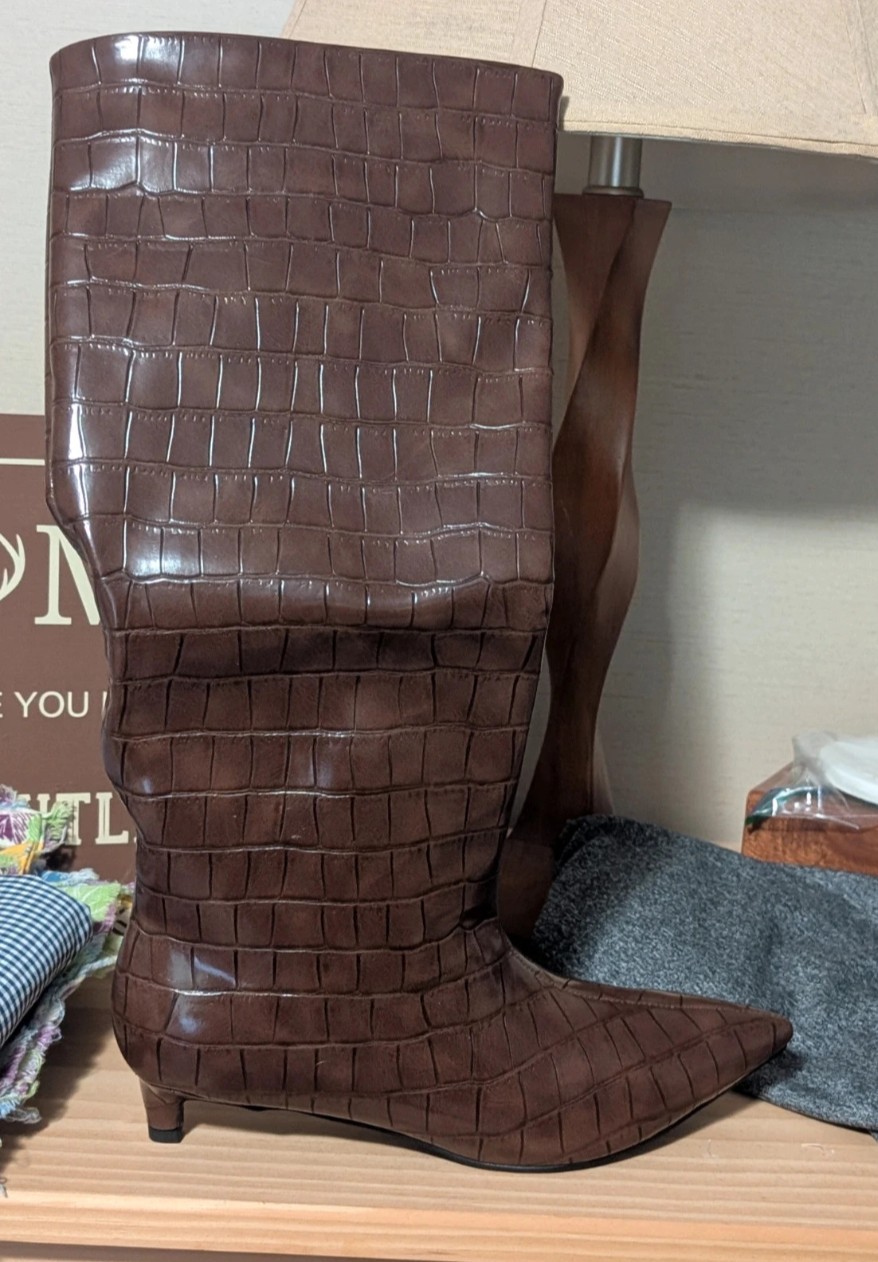 Croc Embossed Knee High Boots