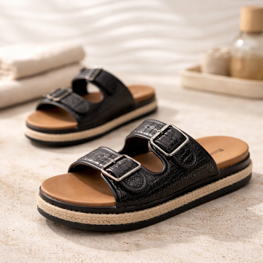 Pierre Dumas double buckle slide Sandals Size 7 , Black, NWOT
